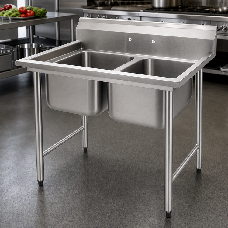 Product image #3 for Eagle Group 414 Series Two-Compartment Freestanding Sink with 430 Stainless Steel Top and 304 Stainless Steel Bowls