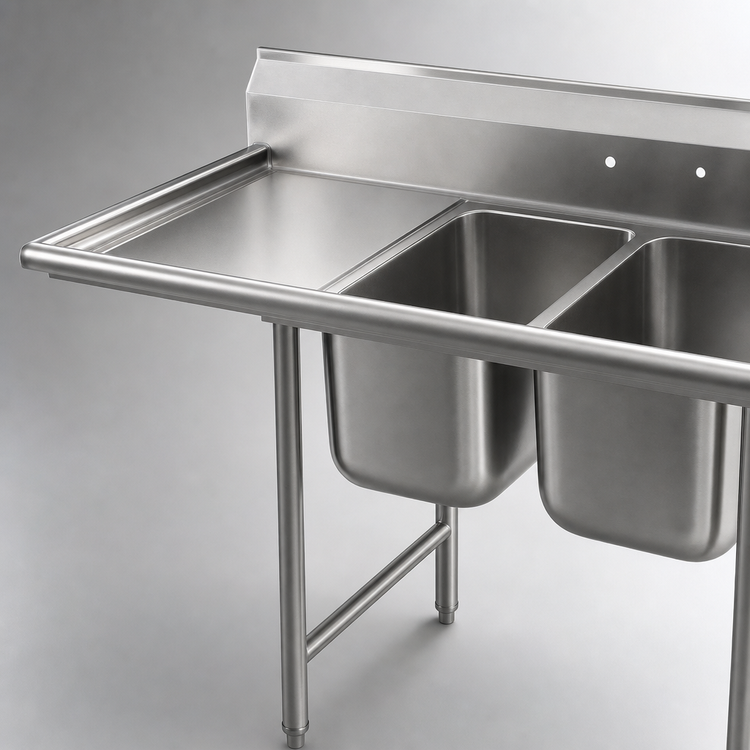 Product image #3 for Eagle Group 414 Series Two-Compartment Stainless Steel Sink with 24-Inch Left Drainboard