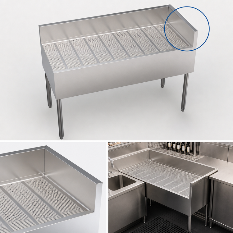 Product image #3 for Krowne Royal Series Freestanding Right End Return Underbar Corner Drainboard, 48 x 24 x 36-1/2 Inches