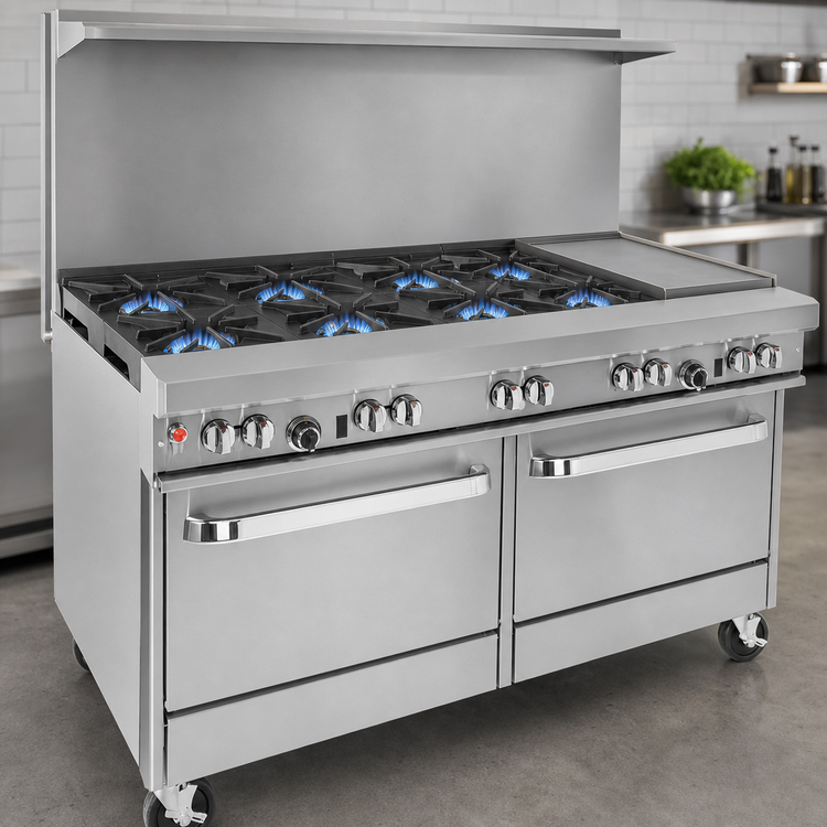 Product image #3 for Southbend Ultimate 60-Inch Gas Restaurant Range with 6 Star/Sauté Burners, 24-Inch Raised Griddle/Broiler, Convection Oven, and Cabinet Base
