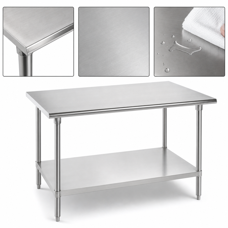 Product image #3 for Advance Tabco 144-Inch x 36-Inch Flat Top Stainless Steel Work Table with Undershelf
