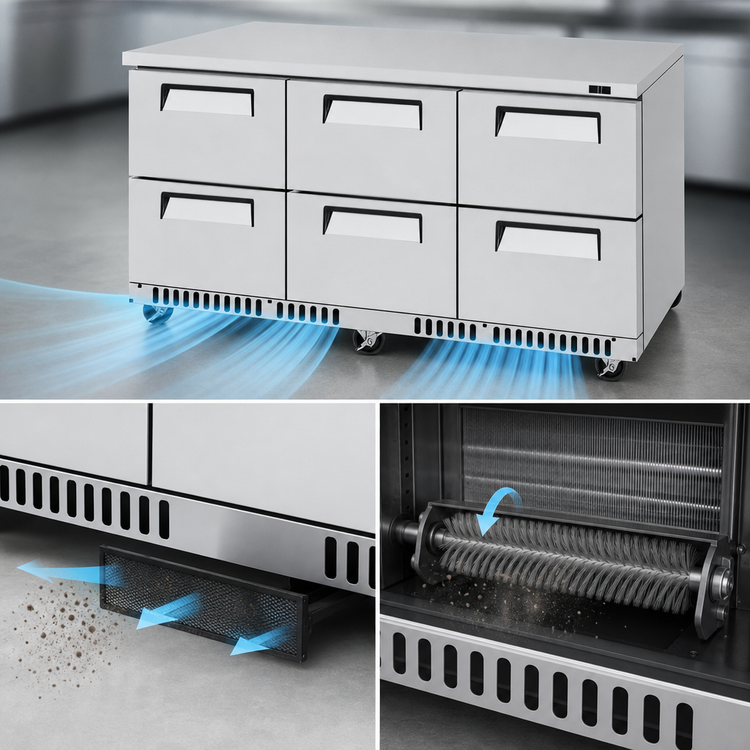 Product image #3 for Turbo Air Super Deluxe 72-5/8-Inch Three-Section Undercounter Drawer Refrigerator with 6 Drawers and Front Breathing Airflow