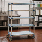 Thumbnail image #6 for Metro MetroMax 4 5X357PG4 5-Tier Mobile Polymer Shelving Unit, 48W x 18D x 80H, Blue, Open Grid & Solid Shelves