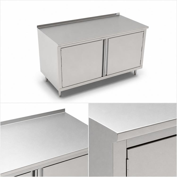 Product image #3 for John Boos 48" W x 30" D Stainless Steel Enclosed Work Table with Hinged Doors and 1-1/2" Rear Riser