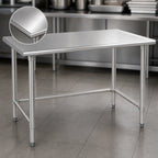 Thumbnail image #3 for Eagle Group Budget Series T36144STB 144"W x 36"D 430 Stainless Steel Flat Top Work Table, Open Base, Rolled Edges, 8 Legs