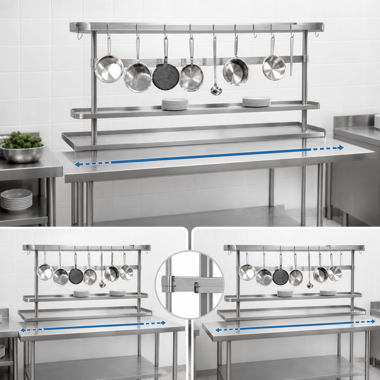 Product image #3 for Advance Tabco AUR-108 Adjustable Table-Mounted Stainless Steel Utensil Rack with 9 Pot Hooks