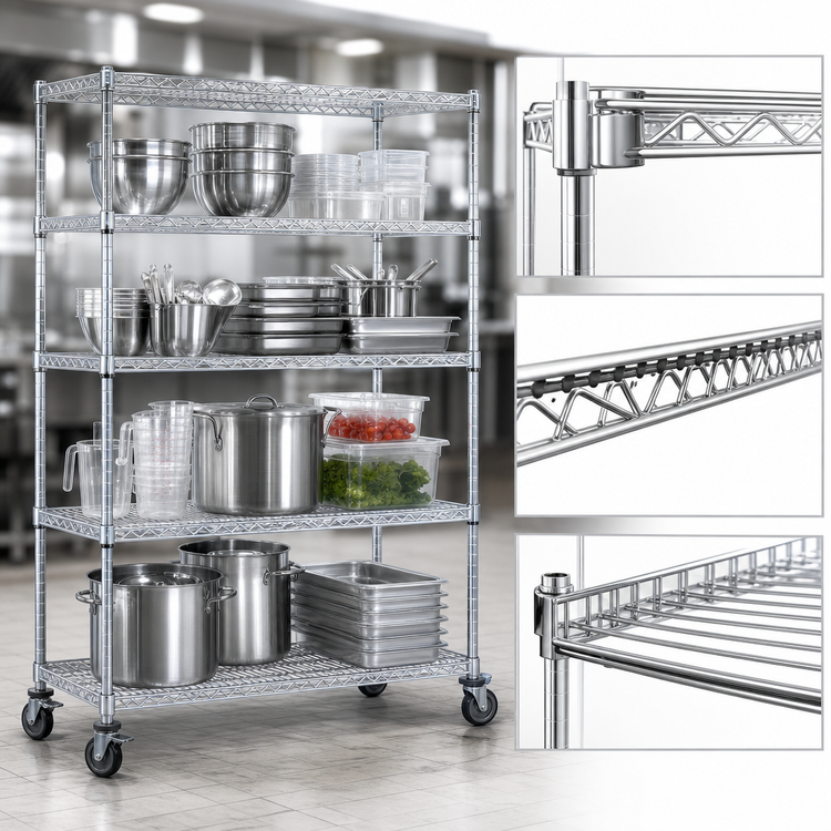 Product image #3 for EAGLEbrite 4-Tier 60"W x 18"D Wire Dolly Truck Shelving Unit with Zinc Finish and 5" Swivel Casters