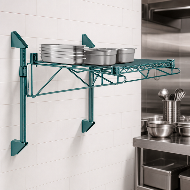 Product image #3 for Quantum Cantilever Single Wall-Mount Wire Shelving Unit, 60 x 14 Inches, Green Epoxy Finish