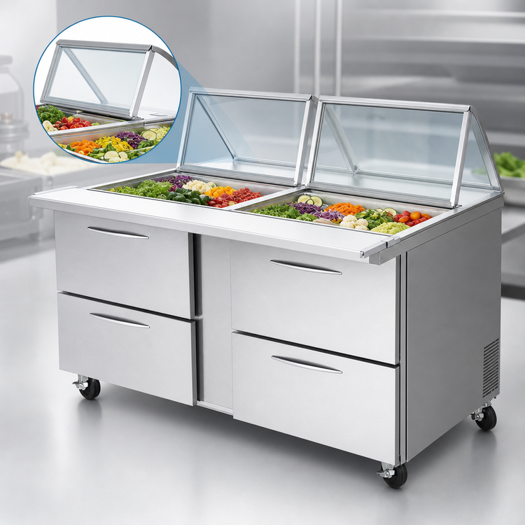 Product image #3 for Turbo Air PRO Series 2-Section Mega Top Sandwich/Salad Prep Table with Glass Lid