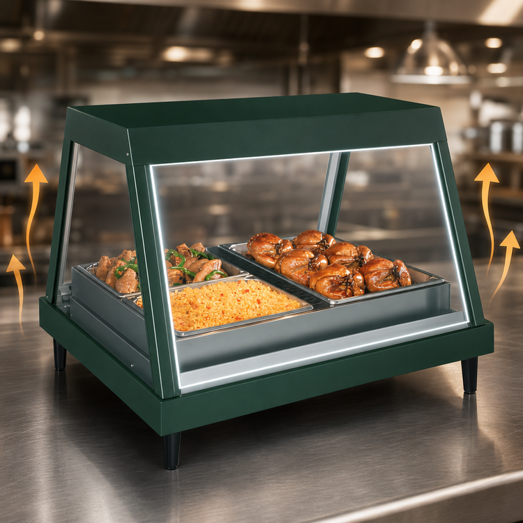 Product image #3 for Hatco Glo-Ray Heated Countertop Food Display Case, Straight Glass Front, 2-Pan Shelf
