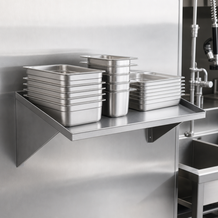 Product image #3 for CMA Dishmachines 42-Inch Wall-Mounted Solid Stainless Steel Slanted Rack Shelf