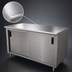 Thumbnail image #3 for Advance Tabco Special Value 96-Inch x 24-Inch Enclosed Cabinet Base Work Table with Sliding Doors, Mid-Shelf, and 16-Gauge 304 Stainless Steel Top