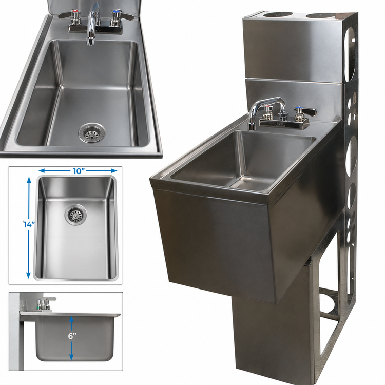 Product image #3 for 304 Stainless Steel Underbar Dump Sink with 10" x 14" Bowl and Lead-Free Faucet