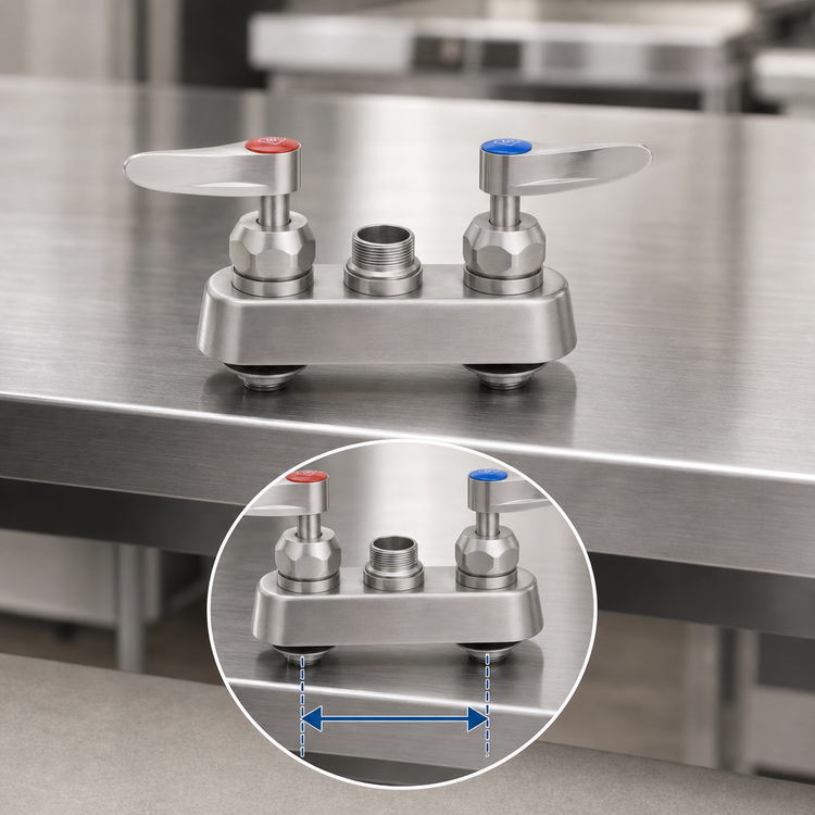 Product image #3 for T&S Brass EverSteel 4-Inch Center Deck Mount Workboard Mixing Faucet with Swivel Outlet, Stainless Steel, Less Nozzle