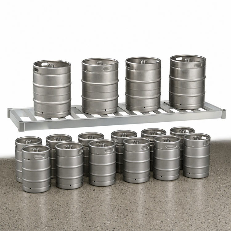 Product image #3 for New Age 80-Inch Aluminum T-Bar Keg Shelf, Holds 4 Half-Barrel or 13 Sixth-Barrel Kegs