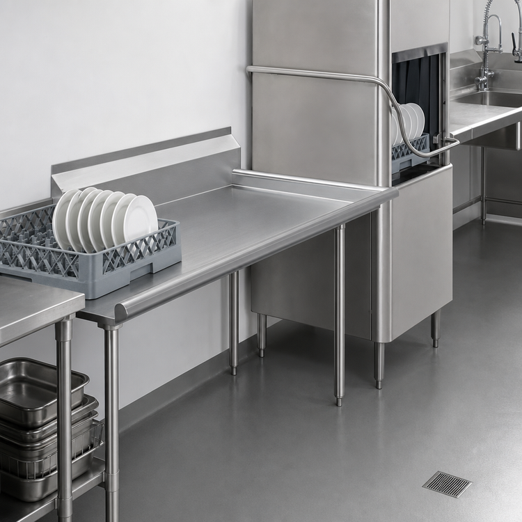 Product image #3 for Klinger's Trading Straight Clean Dishtable, 36 x 30 Inch, 16/304 Stainless Steel Top, 9 Inch Backsplash
