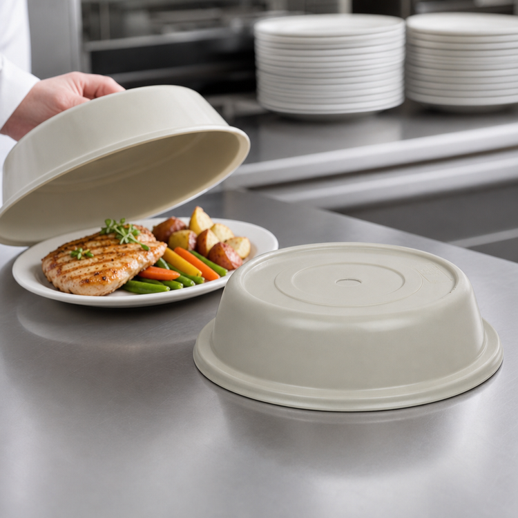 Product image #4 for Cambro Versa Camcover 9-1/8-Inch Round Fiberglass Plate Cover, Antique Parchment