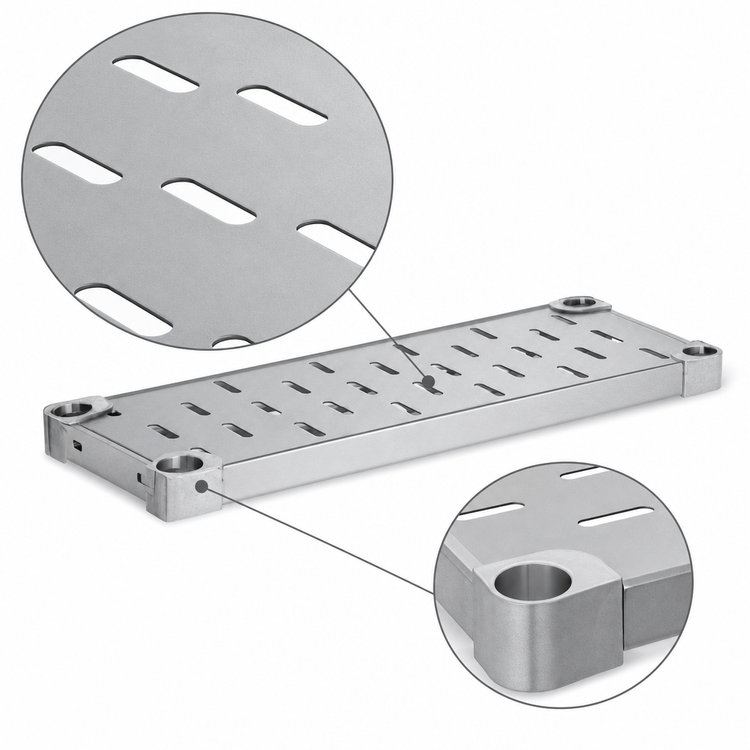 Product image #4 for Quik-Set 54 x 24 Inch Louvered Solid Shelf, 16 Gauge Galvanized Steel, Gray Epoxy Finish