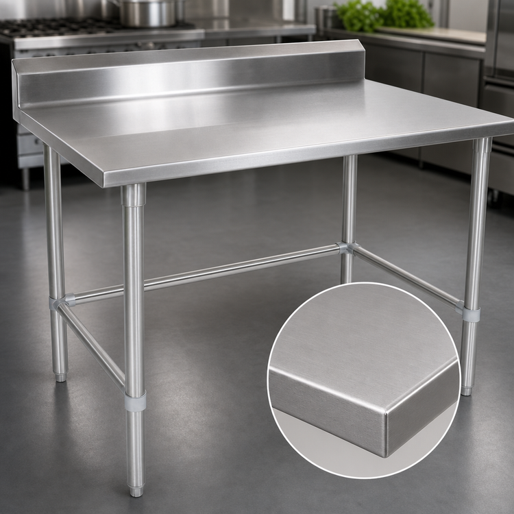 Product image #3 for John Boos Stallion 120-Inch x 24-Inch Stainless Steel Open Base Work Table with 5-Inch Backsplash and Safety Edge