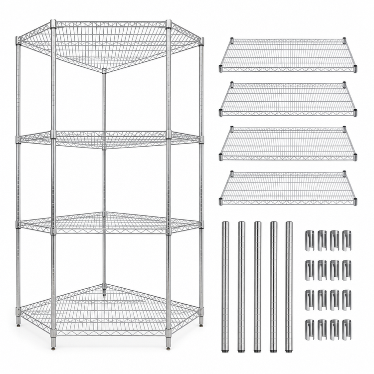 Product image #3 for Quantum 36 Inch Wide x 18 Inch Deep Chrome Plated 5-Sided Wire Shelving Starter Kit