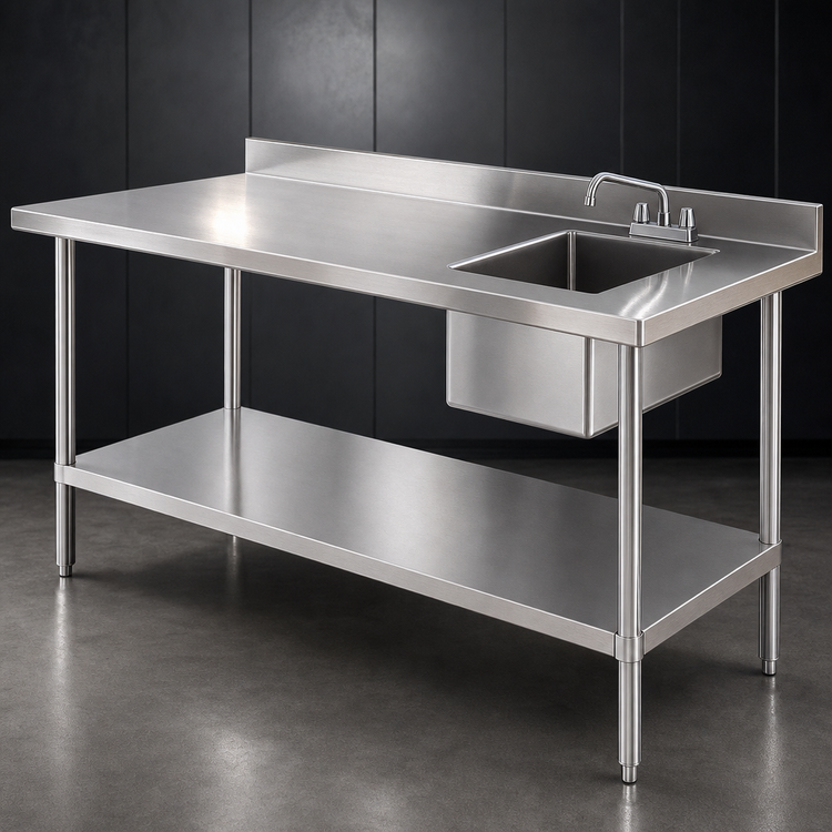 Product image #3 for Steel Works Stainless 48-Inch Right-Side Sink Table with 16-Gauge 304 Stainless Steel Top and Undershelf