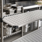 Thumbnail image #3 for Metro Super Erecta 1448LS Commercial Stainless Steel Louvered Shelf, 48"W x 14"D, Raised Ship's Edge, 800 lb. Capacity