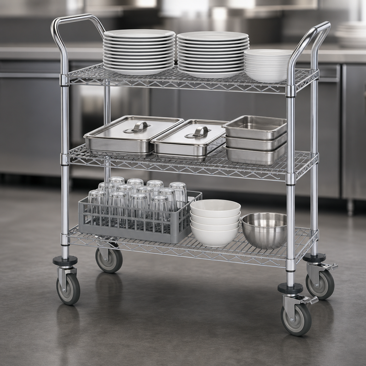 Product image #3 for Advance Tabco Special Value Series Heavy Duty 3-Shelf Wire Utility Bus Cart, 36 x 18 x 38 Inches, Chrome Plated