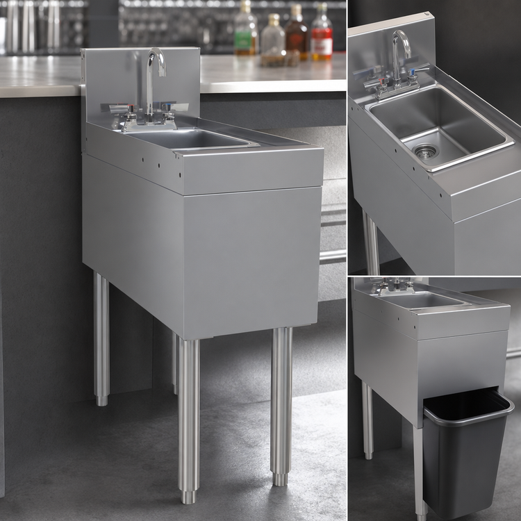 Product image #3 for Glastender Underbar Wet Waste Hand & Dump Sink Unit with Gooseneck Faucet, 12"W x 24"D