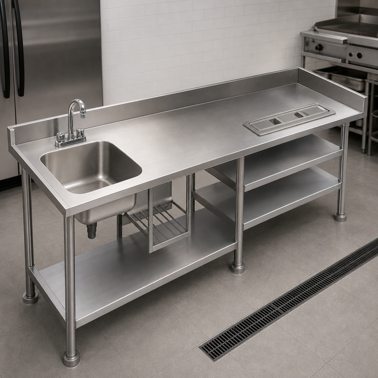 Product image #3 for Eagle Group Commercial Sink Bowl for 36-Inch Tables, 24 x 24 x 14-Inch, with Faucet and Basket Drain