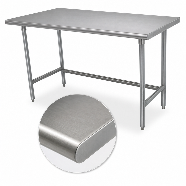 Product image #3 for Advance Tabco 120"W x 36"D Open Base Stainless Steel Work Table, 16-Gauge 430 Top, Galvanized Legs