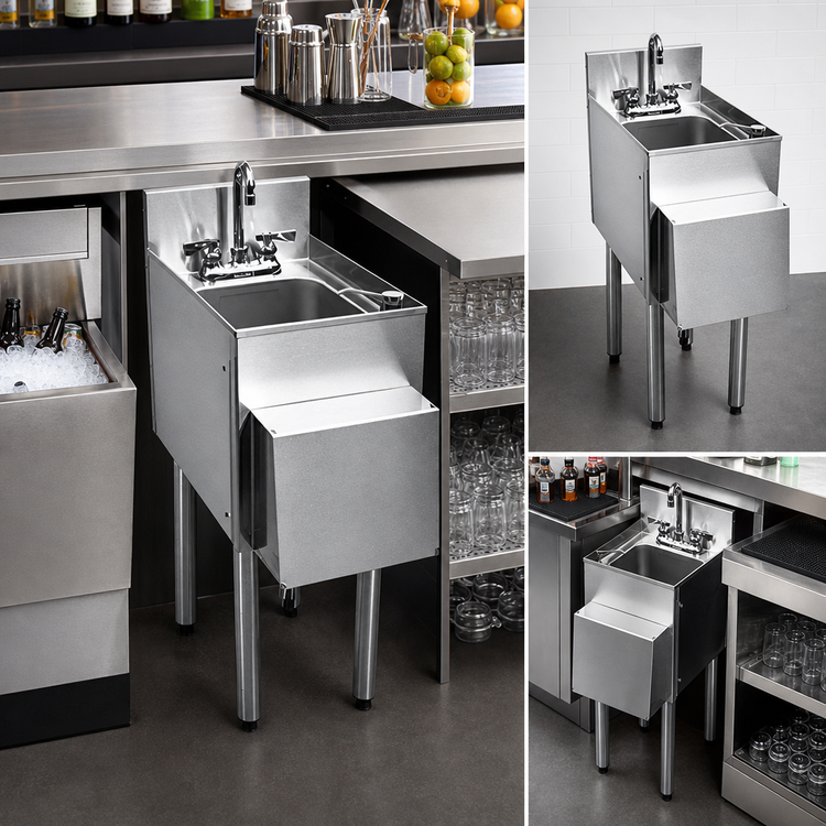 Product image #3 for Choice Free-Standing Underbar Hand Sink Unit with Gooseneck Faucet, Soap Dispenser & Towel Dispenser, 12-Inch Wide