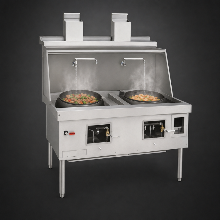 Product image #3 for York Commercial Gas Wok Range with 2 Chambers, Water-Cooled Top and Chinese Swing Faucets
