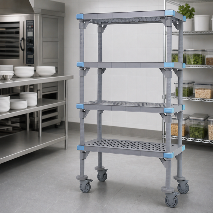 Product image #3 for Quantum Millenia Mobile Polymer Shelving Starter Unit with 5 Shelves, 42 x 21 x 62 Inches, Gray