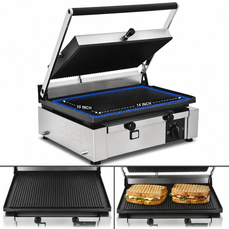 Product image #3 for Trento Countertop Single Panini Grill with 10 x 14 Inch Ribbed Cast Iron Plates