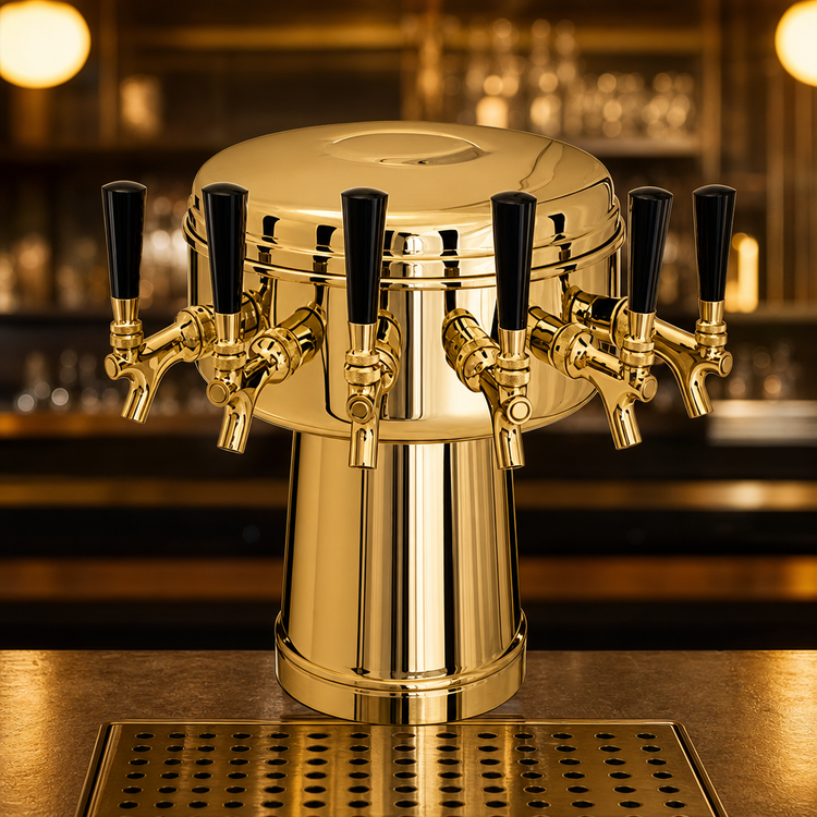 Product image #3 for Polished Brass 5-Faucet Mushroom Glycol-Cooled Draft Dispensing Tower