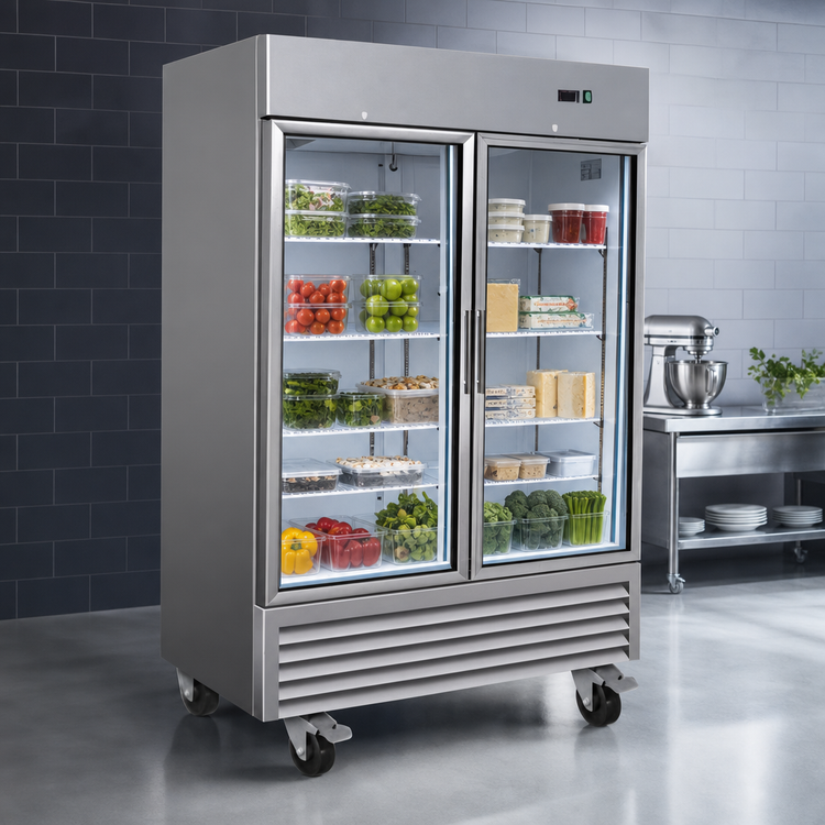 Product image #3 for Serv-Ware 2-Section Glass Door Reach-In Refrigerator, 49 Cu. Ft., Stainless Steel, Bottom-Mount