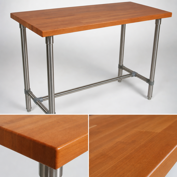 Product image #3 for John Boos Cucina Classico American Cherry Edge Grain Work Table with Stainless Steel Legs, 48 x 24 x 35 Inches