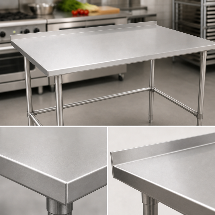 Product image #3 for John Boos Stallion 48" x 36" 16-Gauge 300-Series Stainless Steel Work Table with 1-1/2" Rear Up-Turn