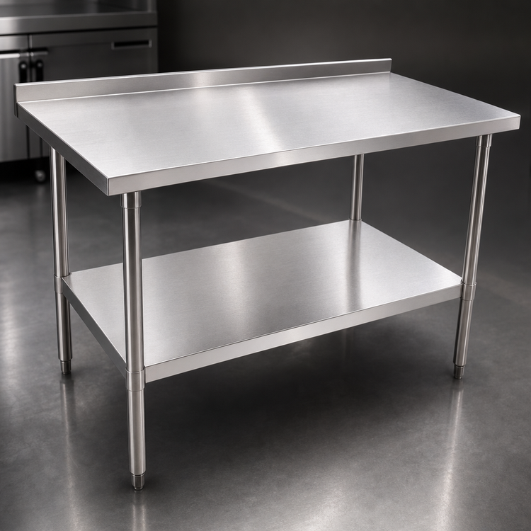 Product image #3 for John Boos Stallion 60 Inch x 24 Inch 14 Gauge Stainless Steel Top Work Table with 1-1/2 Inch Rear Up-Turn and Galvanized Undershelf