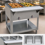 Thumbnail image #3 for BK Resources STE-NG-2 2-Well Natural Gas Hot Food Table, Stainless Steel, Cutting Board Shelf, Adjustable Undershelf