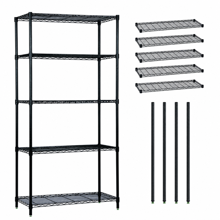 Product image #3 for Quantum Black Epoxy 36-Inch W x 30-Inch D x 86-Inch H Stationary Wire Shelving Starter Kit, 5 Shelves