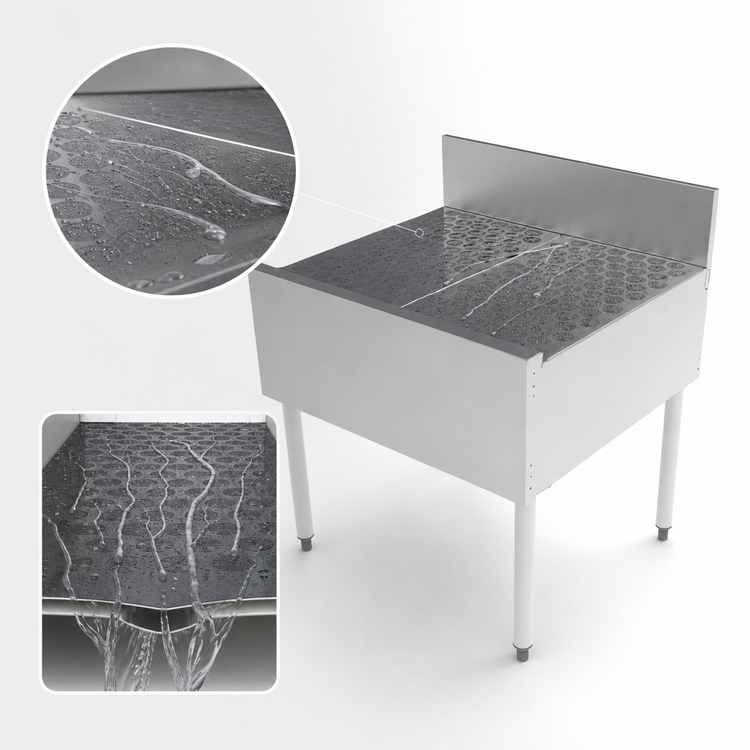 Product image #4 for Top Shelf TSCE Series 30-Inch Freestanding Underbar Drainboard with Backsplash and Glass Rack Inserts