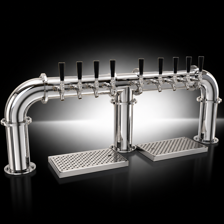 Product image #3 for Glastender 8-Faucet Stainless Steel Pipe Bridge Draft Dispensing Tower, Countertop, Air-Cooled, Mirror Finish