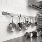 Thumbnail image #3 for Eagle Group SBPR-96-A 96-Inch Aluminum Single-Bar Wall-Mount Pot Rack with 8 Stainless Steel Double-Prong Hooks