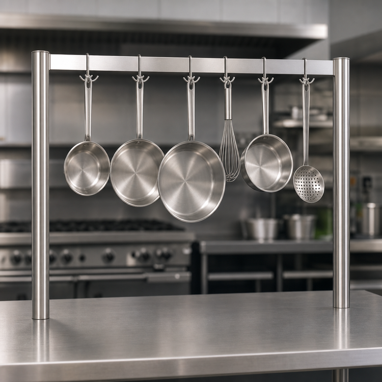 Product image #3 for John Boos PRS3A Table-Mounted Single-Bar Stainless Steel Pot Rack with 7 Double Hooks