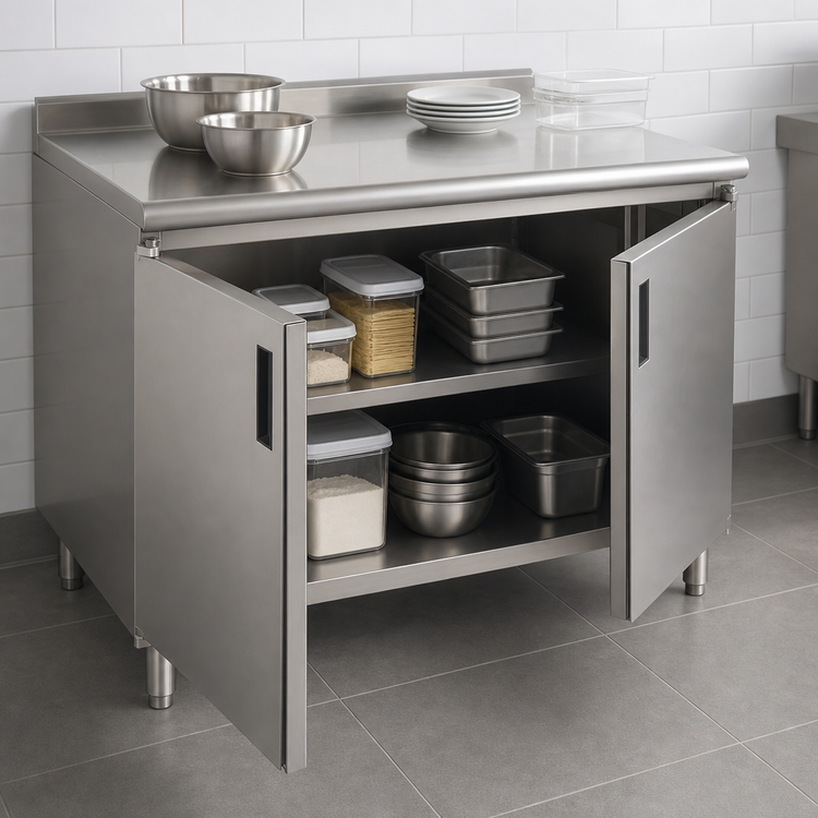 Product image #3 for Advance Tabco 48 x 24 Inch Enclosed Stainless Steel Work Table with Cabinet Base