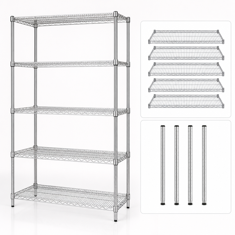 Product image #3 for Quantum 72"W x 18"D x 74"H Stationary Wire Shelving Starter Kit, 5 Shelves, 304 Stainless Steel