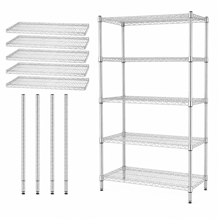 Product image #3 for Quantum 54" x 21" x 86" Stationary Wire Shelving Starter Kit, 5 Shelves, 304 Stainless Steel