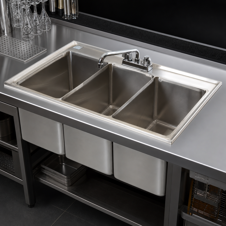 Product image #3 for Underbar Drop-In 4-Compartment Bar Sink with Marine Edge, 42 Inch Wide, Stainless Steel