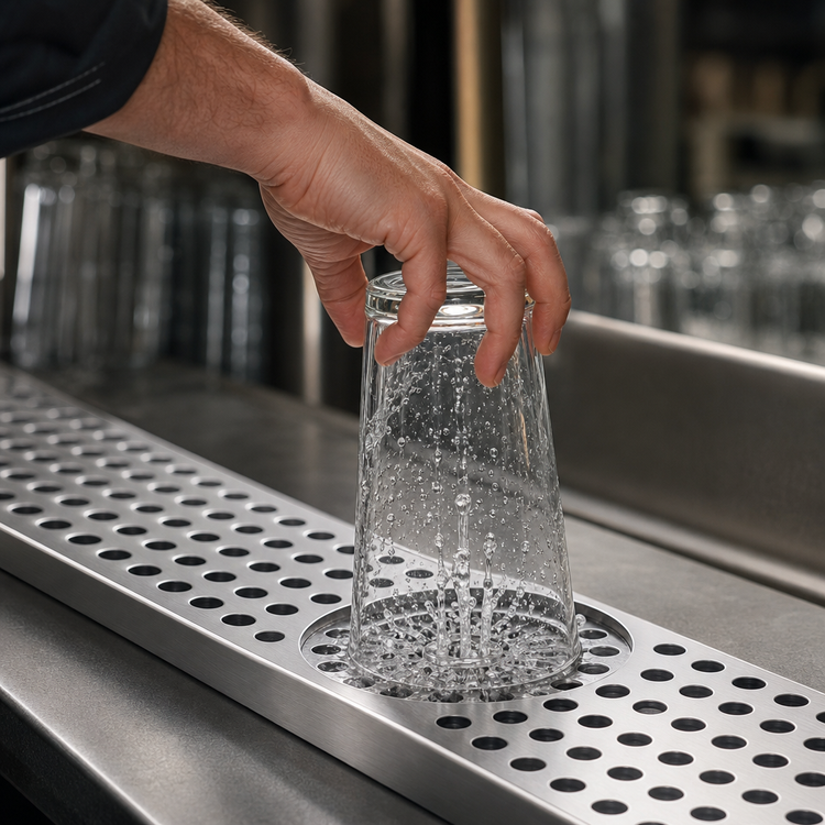 Product image #3 for Micro Matic 45-Inch x 5-Inch Surface-Mount Stainless Steel Drip Tray Trough with Integral Glass Rinser